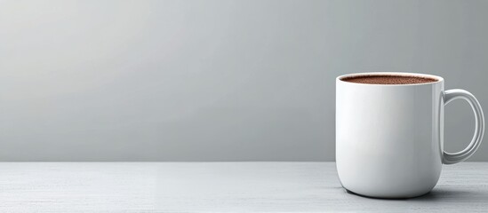 Warm cup of cocoa resting on a minimalist table with neutral backdrop during winter afternoon