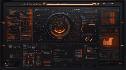 Futuristic user interface with data visualization and analytics.