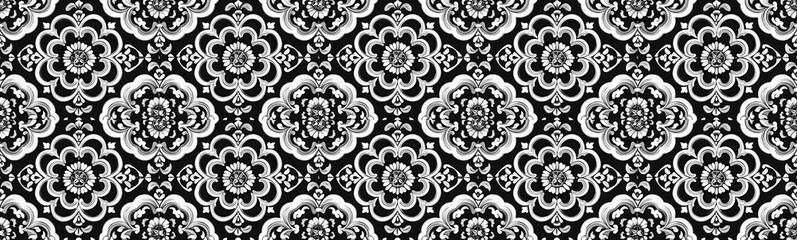 Obraz premium seamless pattern of Elegant black white floral damask pattern abstract art design background texture 