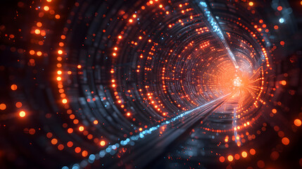 Obraz premium Picture a futuristic tunnel with vibrant glowing lights, emanating a sense of dynamic energy and hightech innovation. Its abstract, cyberpunk design creates a modern, electric atmosphere