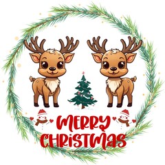 ready illustration for ornament two deer with inscription merry christmas