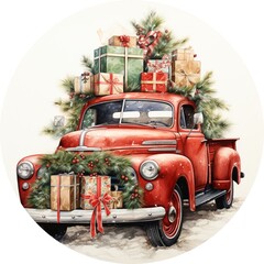 ready image for ornament red truck filled with new year gifts