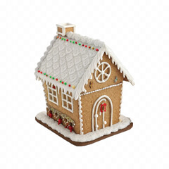 abstract 3d traditional gingerbread christmas  house toy, colorful candy decor, holiday theme, isolated on white background