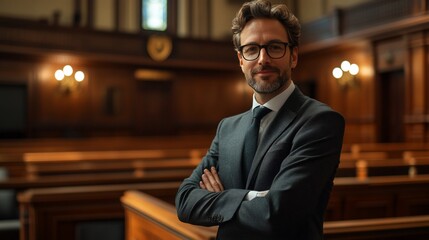 Fototapeta premium Confident male lawyer in courtroom.