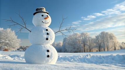 Obraz premium Cheerful snowman in a winter landscape