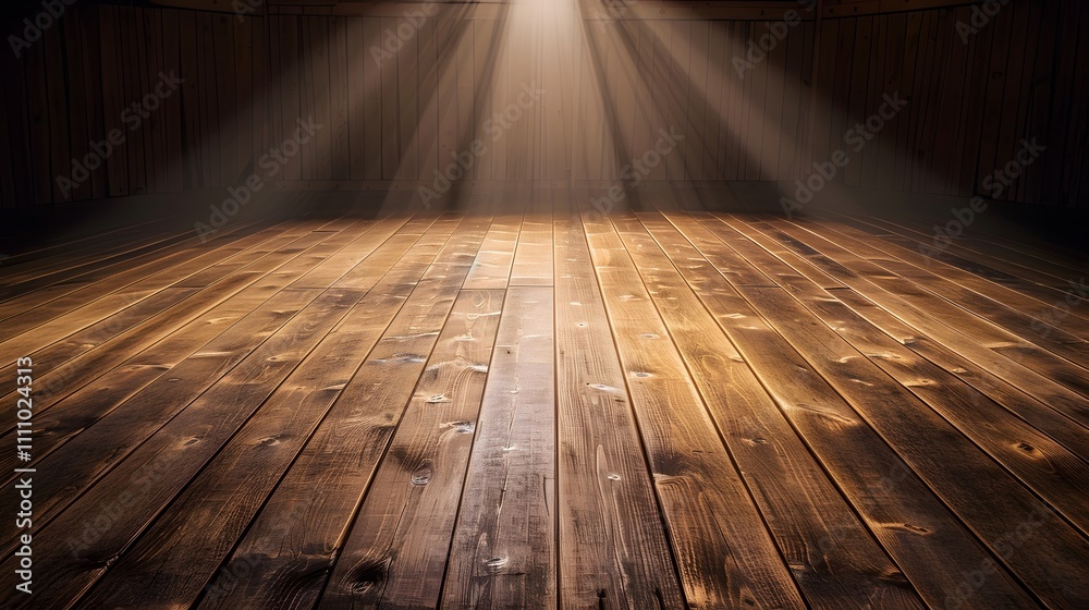 Poster light streaming through wooden beams illuminating a rustic floor creating a warm and inviting atmosp