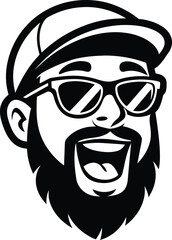 Hipster Man Vector Portrait, Cool Bearded Guy with Sunglasses Vector Illustration.