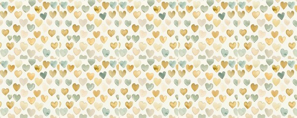 seamless pattern of Watercolor hearts pattern  Muted gold beige green romantic Valentine's Day design 