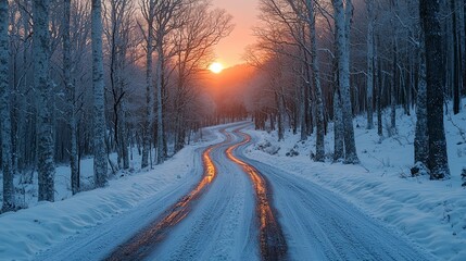 Obraz premium A beautiful winter landscape at sunrise with pink soft light.