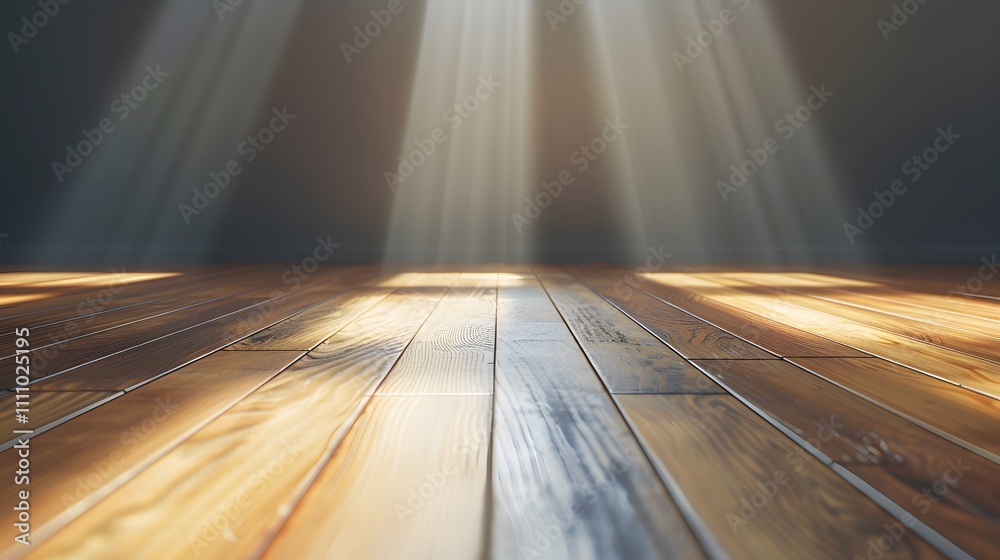 Aufkleber soft sunlight streaming through windows, illuminating a polished wooden floor in an empty room, crea