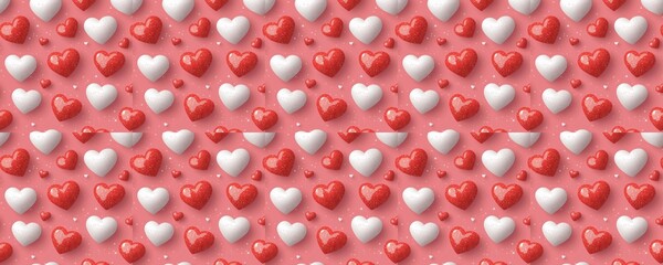 seamless pattern of Valentines Day  Red and white glitter hearts romantic pattern background 