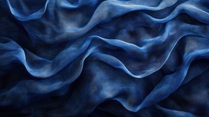 Fototapeta premium Soft, flowing blue fabric with gentle waves and textures.