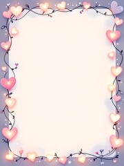 Fototapeta premium A Blank Romantic Greeting card Note with Soft Glow Effect and coloring Heart shaped lights Decorations.