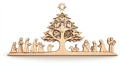 Naklejka premium Nativity scene in decorative wooden design.