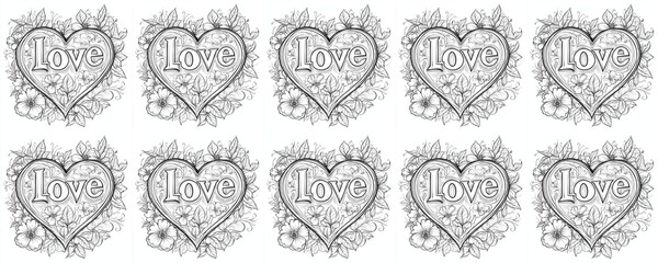 Naklejka premium seamless pattern of Black and white floral heart Love design Valentines Day romantic illustration 