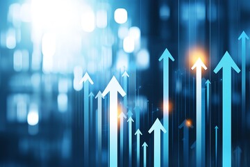 Abstract image of upward arrows representing growth and success in the business world. The blue tones create a modern and professional atmosphere ideal for corporate themes.