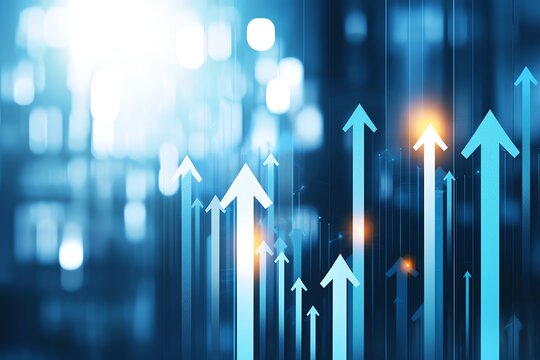 Abstract image of upward arrows representing growth and success in the business world. The blue tones create a modern and professional atmosphere ideal for corporate themes.