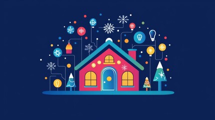 Fototapeta premium Colorful holiday house with festive decorations.