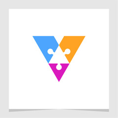 Letter V Modern Techology Symbol Logo Vector Illustration