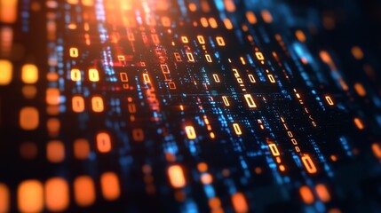 Obraz premium Abstract digital representation of data streams with binary code and glowing elements.