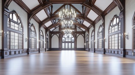 Obraz premium Modern-Medieval Grand Ballroom with High Ceilings and Chandeliers - Perfect for Elegant Events