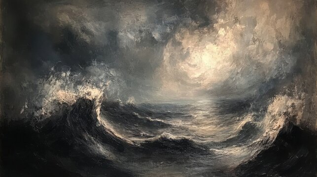 A Stormy Sea with Dark Clouds and Rolling Waves