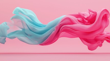 A vibrant display of flowing pink and blue silk creating a dynamic and artistic composition on a pastel background.