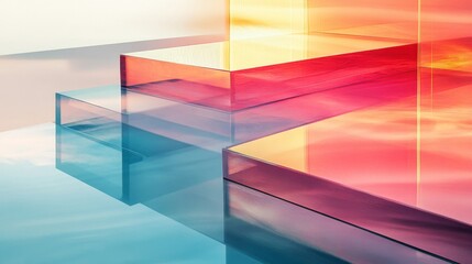 Fototapeta premium Stacked Glass Cubes Reflecting a Gradient Sky