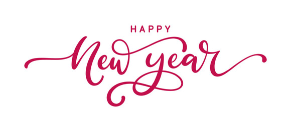 Happy New Year handwritten lettering design. Holiday calligraphy text for postcard, poster, banner design element. New Year 2025 handwritten lettering.