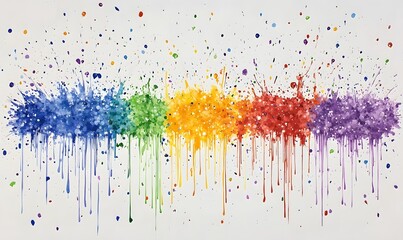 Fototapeta premium Abstract rainbow splatters, vibrant colors dripping and exploding, creating a dynamic visual.