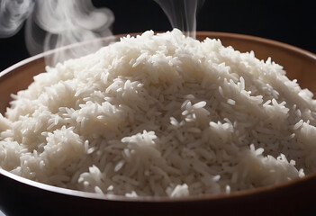 Cooked White Rice Steaming Hot in a Close-Up View