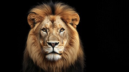 Fototapeta premium Majestic lion portrait on black background