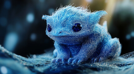 Magical dwarf. Low-poly design of interconnected lines and dots. Blue background.