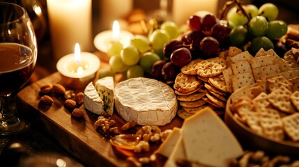 Photo of, A tantalizing cheese board with an assortment of cheeses, crackers