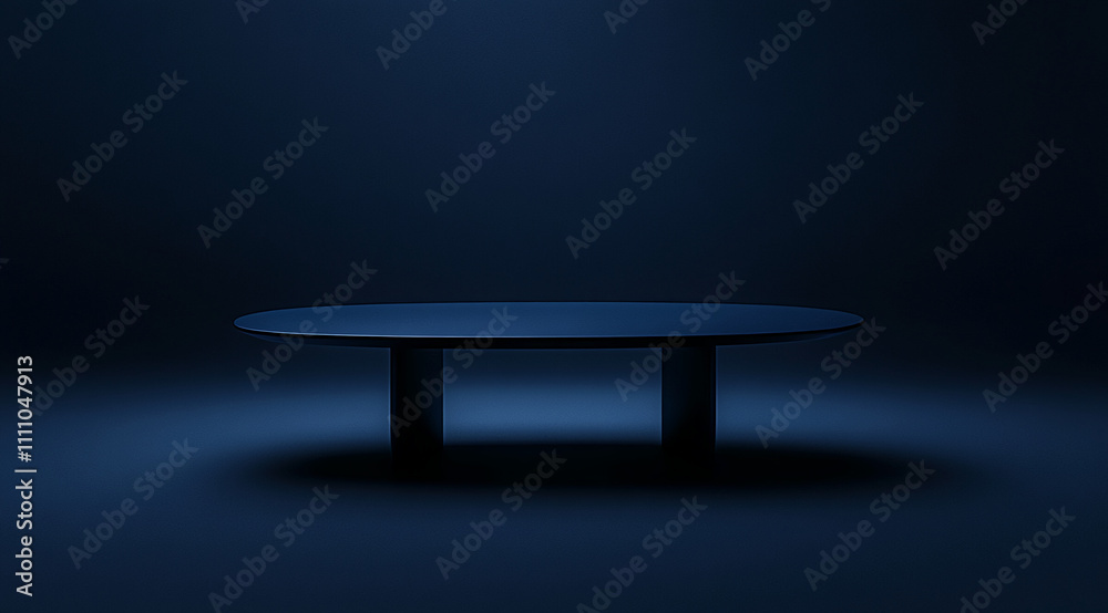 Aufkleber darkly lit table stands alone in a minimalist space evoking mystery and intrigue during evening hour