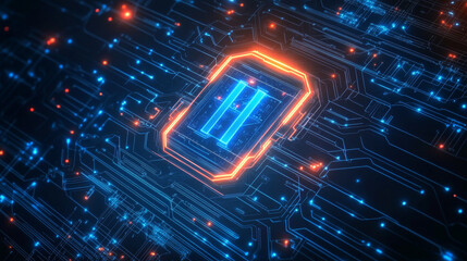 Fototapeta premium Ai Artificial intelligence logo banner technology futuristic on dark blue background. Circuit line high tech. Cover, Poster, Presentation, Business