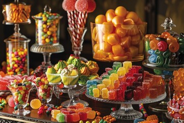 Festive Candy Display with Assorted Lollipops and Gummies for Holiday Celebrations