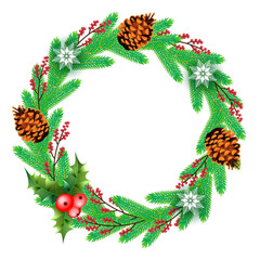 New Year's wreath, vector illustration. Design of labels, postcards, banners.