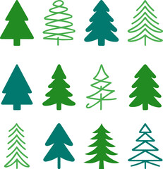 Obraz premium Set of 12 Minimalist Christmas Tree Silhouettes in Various Styles for Holiday Crafts and Designs