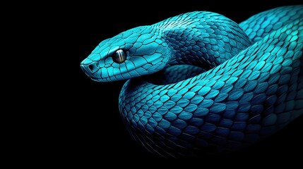 Fototapeta premium Vibrant Blue Snake with Detailed Scales on Dark Background
