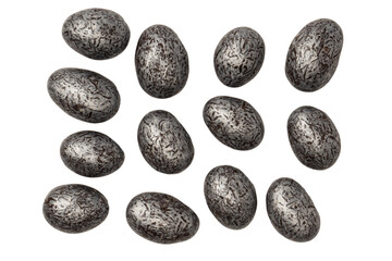 Chocolate silver eggs isolated on a white background.