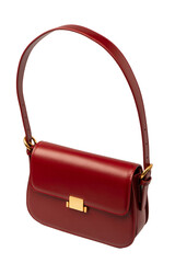 Burgundy shoulder leather bag isolated on white background.
