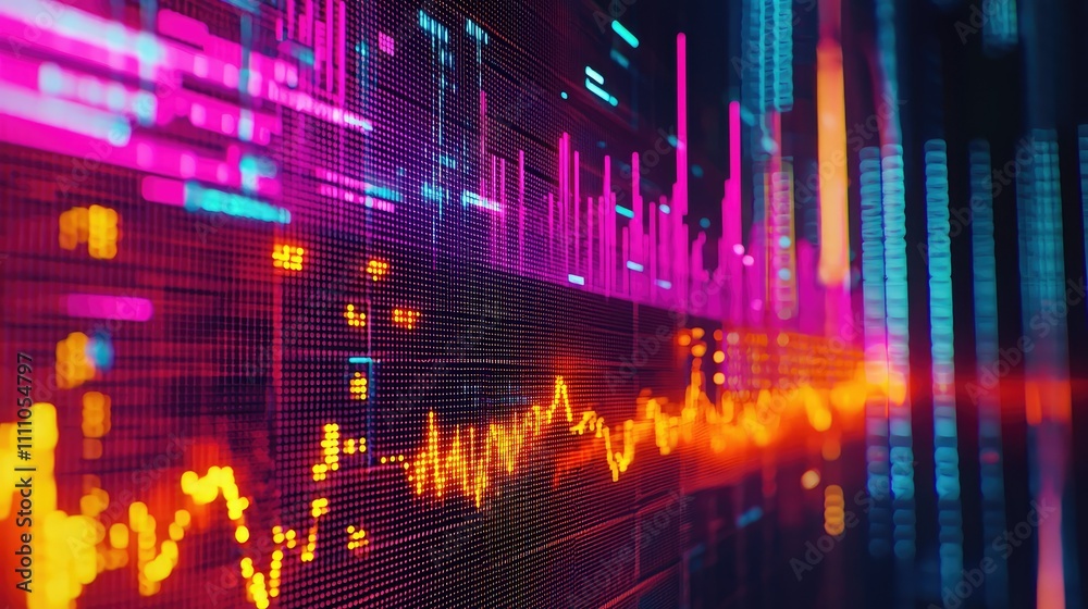 Poster vibrant digital data visualization with colorful graphs and abstract patterns representing technolog
