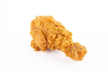 Delicious and crispy fried chicken legs on white background