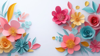 Obraz premium Colorful paper cut flowers create vibrant and cheerful display, showcasing various shapes and hues. This artistic arrangement brings sense of joy and creativity to any space