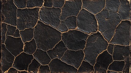 Cracked Black Leather with Golden Veins