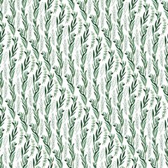 Watercolor seamless pattern with decorative roses, pansies, olive branches, rosemary
