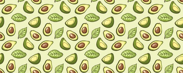 seamless pattern of Avocado  dark brown green hand drawn illustration healthy food concept 