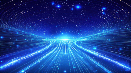 Obraz premium mesmerizing abstract blue background with glowing lines and stars creates sense of speed and depth, evoking feelings of wonder and exploration