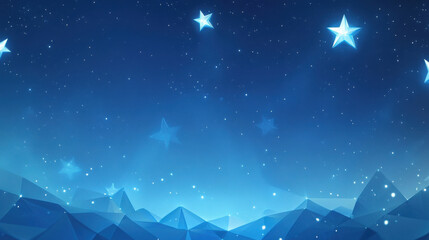 Obraz premium serene abstract blue background featuring low poly shapes and twinkling stars creates calming atmosphere. blend of colors and geometric forms evokes sense of tranquility and wonder
